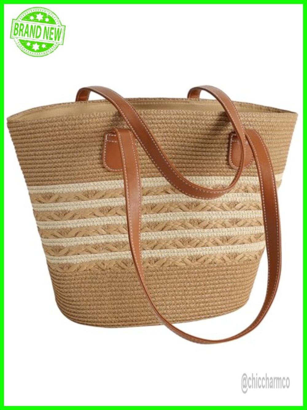 Straw Woven Tote Bag Large Shoulder Beach Handbag Woven Straw